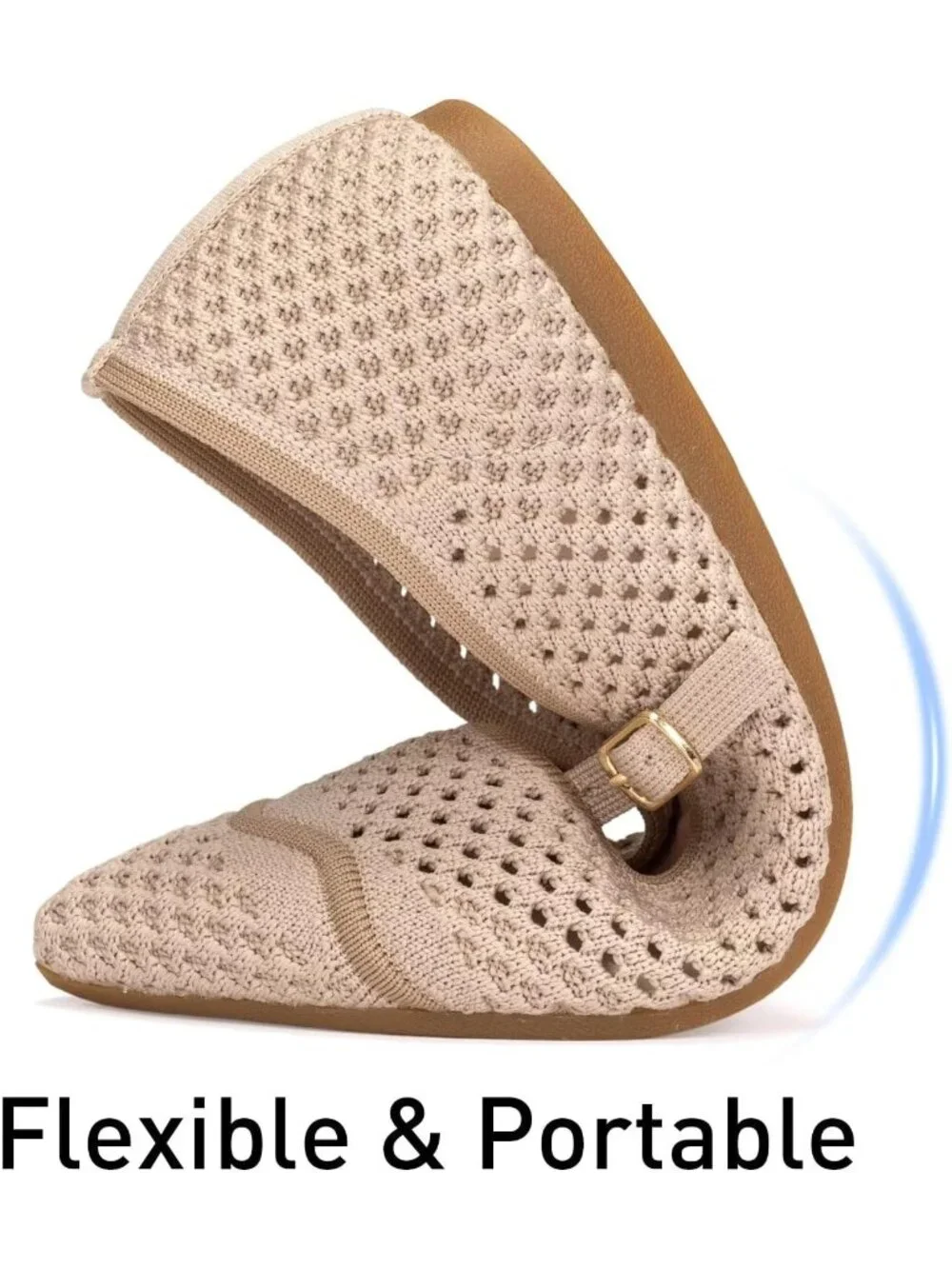 Women's Beige Mesh Ballet Flats Comfy Washable Flexible Breathable Casual
